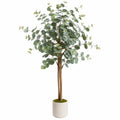 Arbre artificiel eucalyptus 180 cm feuillage vert en textile avec pot décoratif intérieur