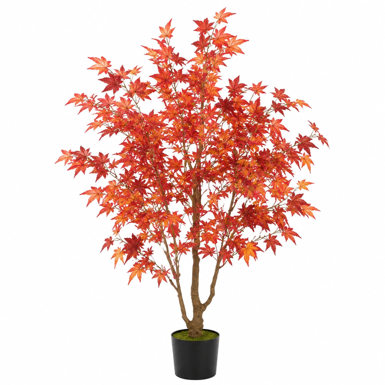 Plante artificielle érable 180 cm feuillage rouge orangé en textile décoratif