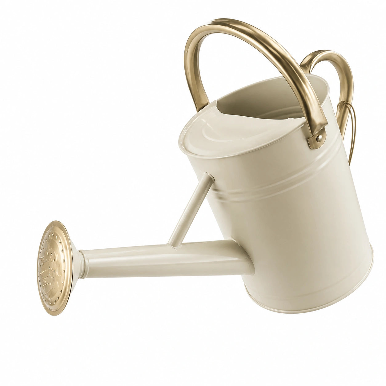 Arrosoir 5 L en acier crème avec pommeau doré pour jardinage