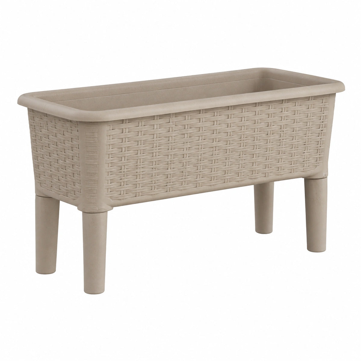 Jardinière sur pieds 80 x 30 x 50 cm en plastique beige effet tressé pour extérieur