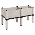 Jardinière surélevée 120 x 40 x 80 cm en plastique beige - double bac tressé pour extérieur