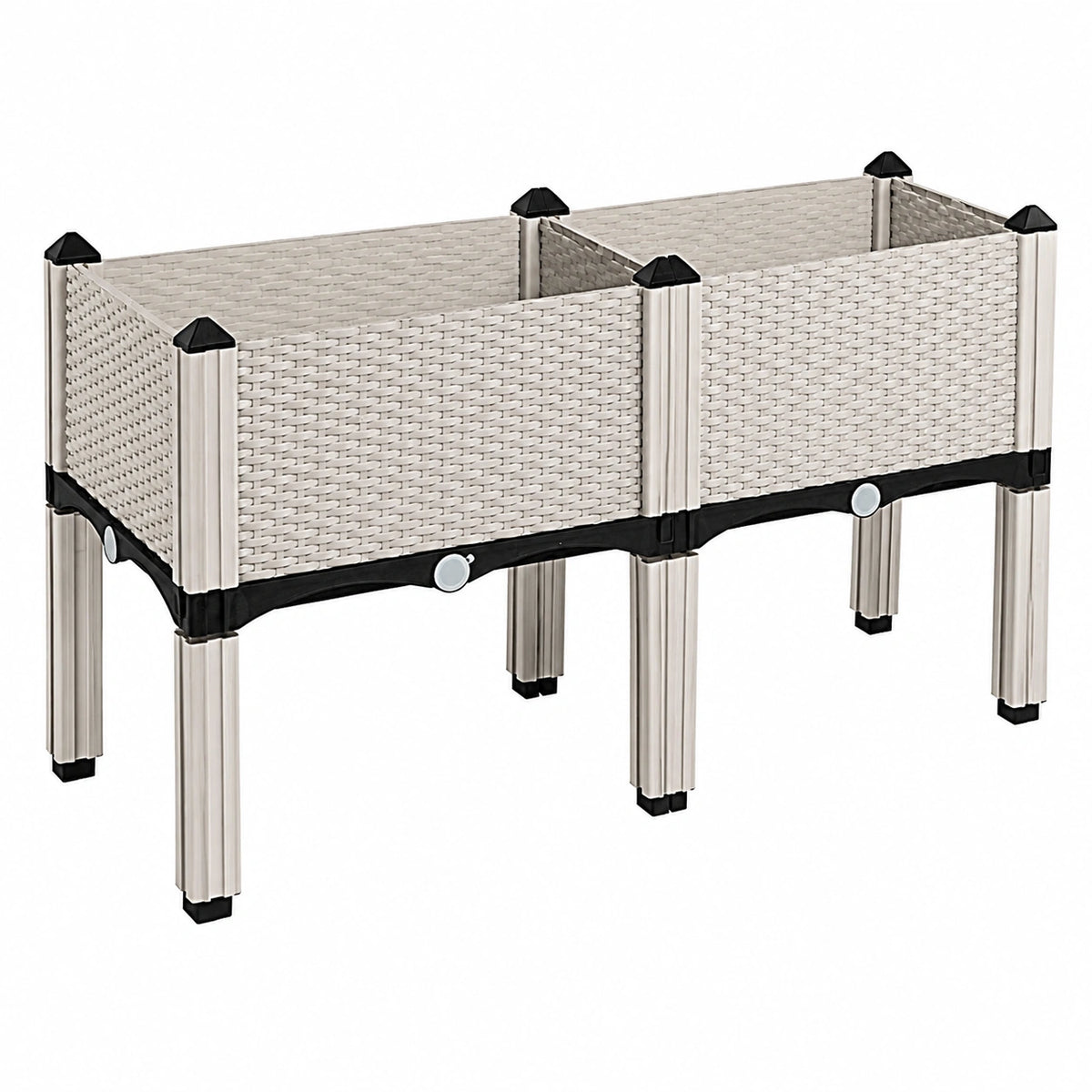 Jardinière surélevée 120 x 40 x 80 cm en plastique beige - double bac tressé pour extérieur