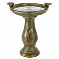Bain d oiseaux sur pied Ø 41 cm H 63 cm en céramique vert olive décor oiseaux pour jardin
