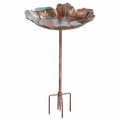Bain d'oiseaux sur piquet diamètre 35 cm hauteur 110 cm en métal cuivre/vert style feuille pour jardin