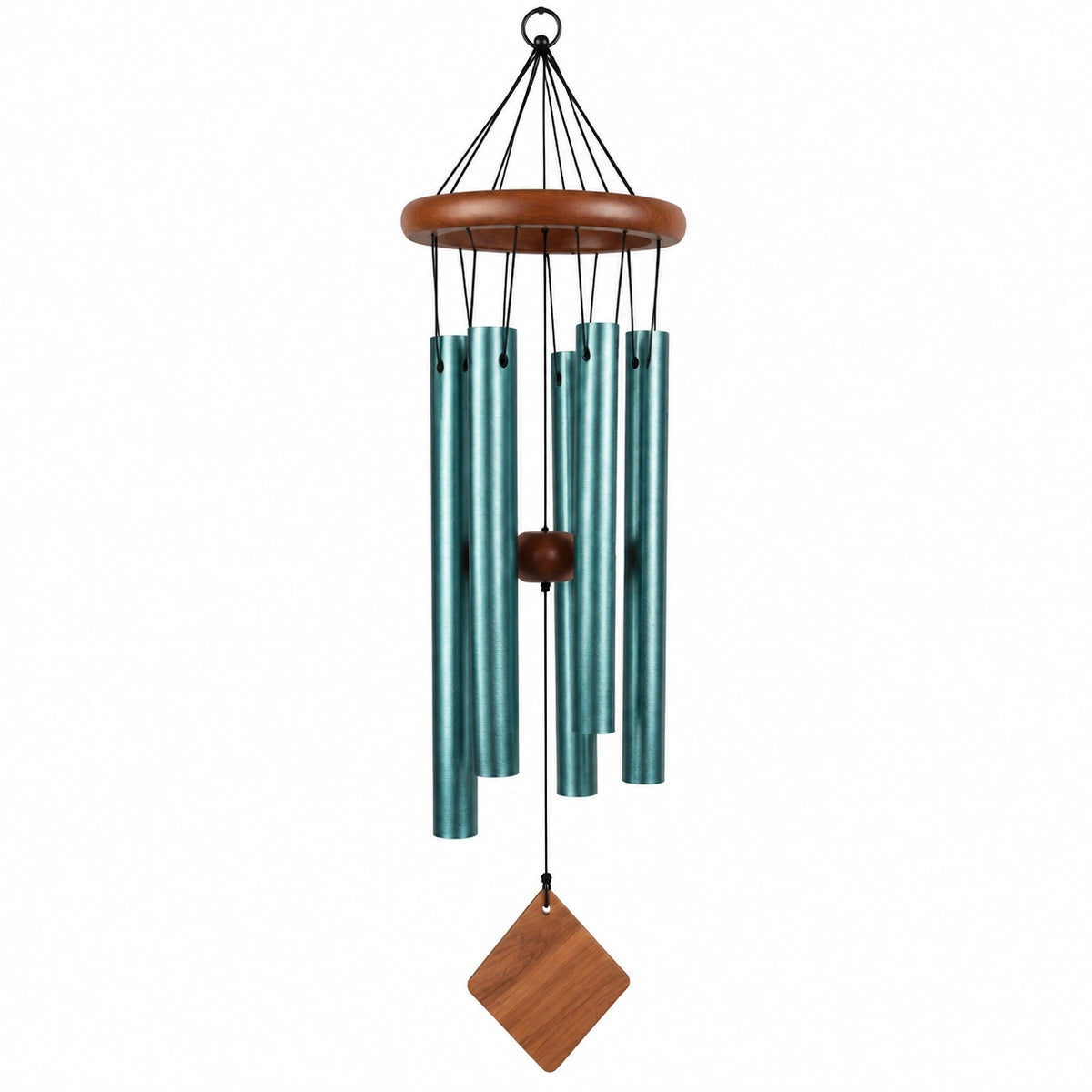 Carillon éolien 90 cm en aluminium turquoise et bois - suspension décorative extérieure