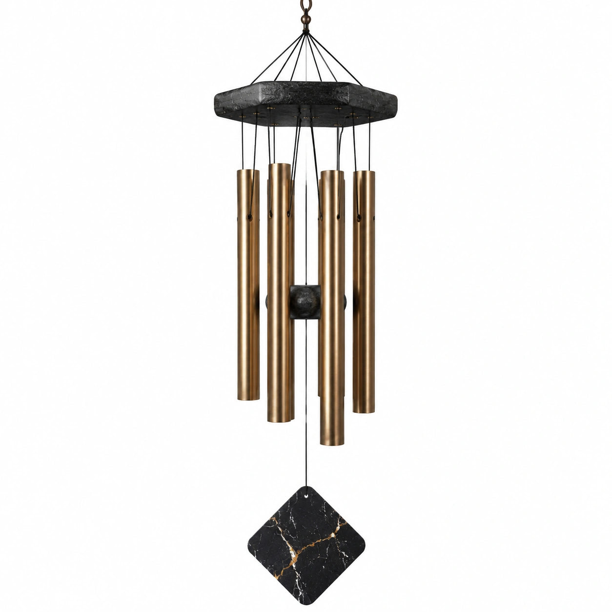 Carillon à vent 90 cm en métal bronze et noir - décoration suspendue intérieure extérieure