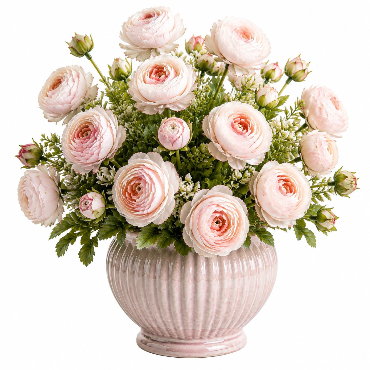 Plante artificielle en pot 55 cm fleurs rose pâle feuillage décoratif