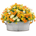 Plante artificielle en pot 40 cm fleurs orange jaune crème pot en métal style champêtre