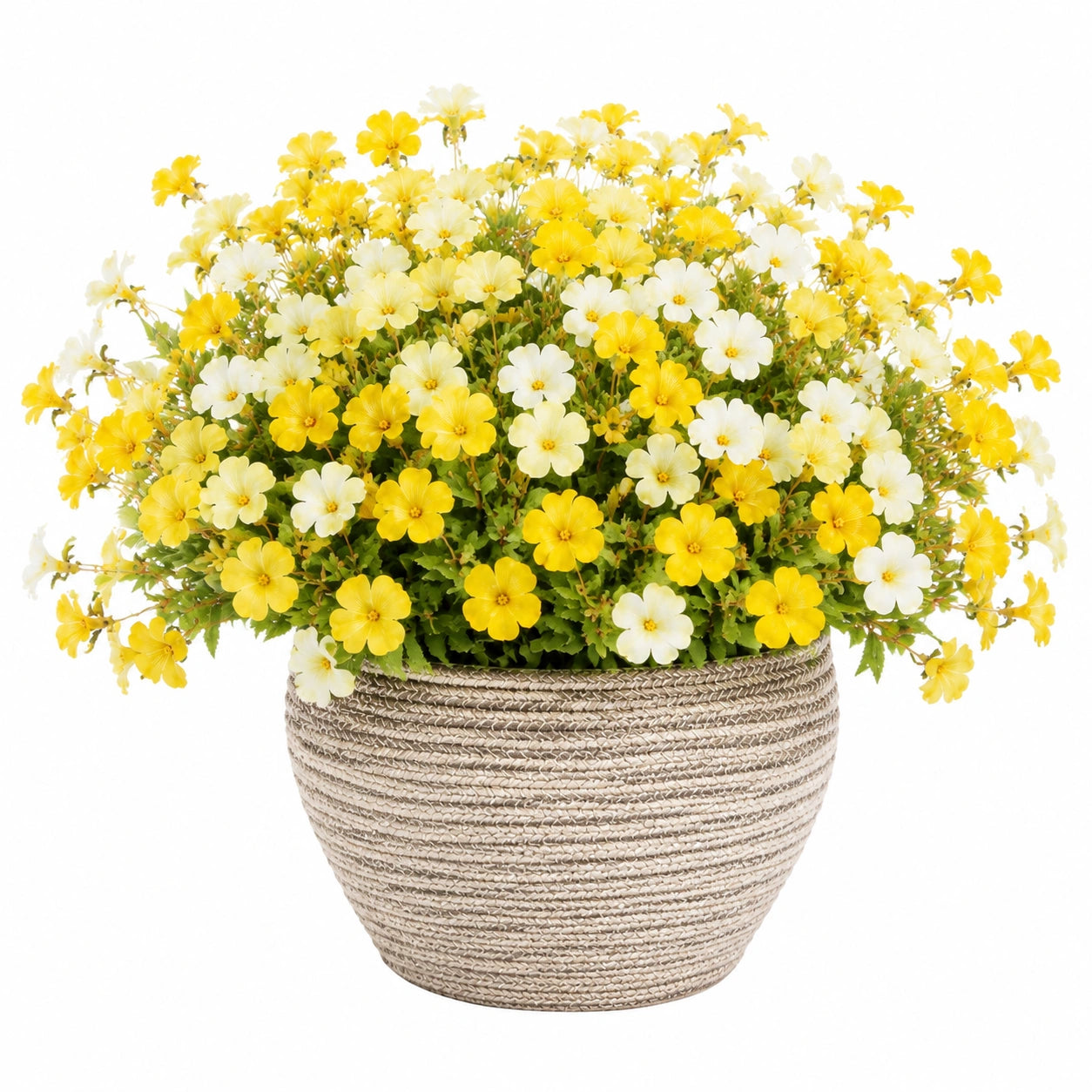 Plante artificielle en pot 45 cm fleurs jaunes blanches feuillage vert style champêtre