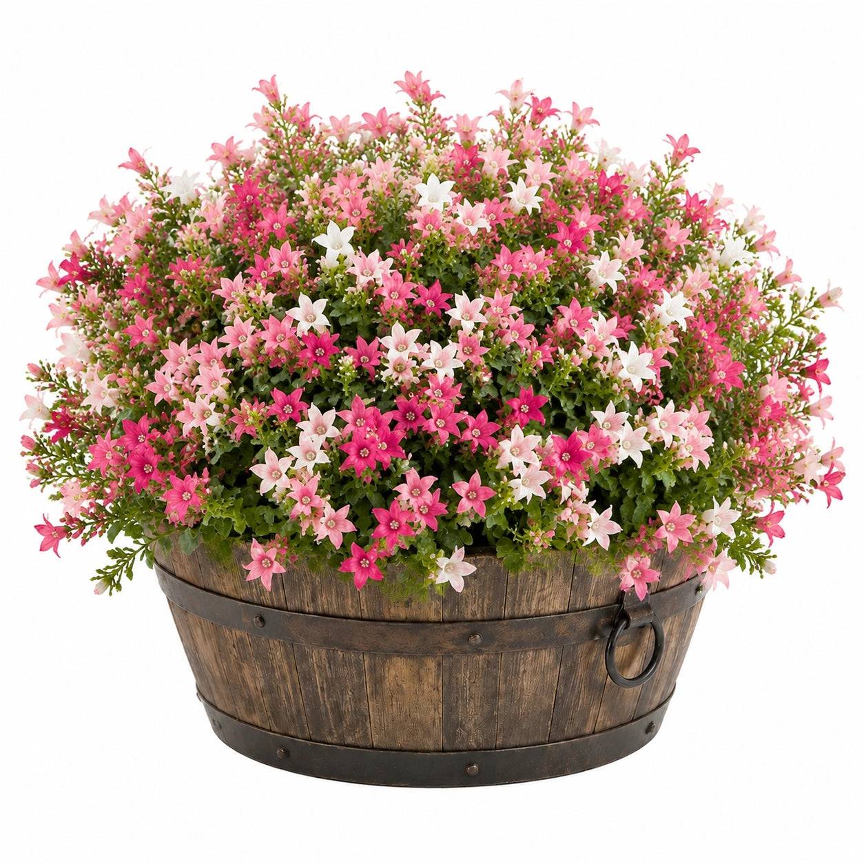Plante artificielle en pot 55 cm fleurs roses blanches feuillage vert décorative