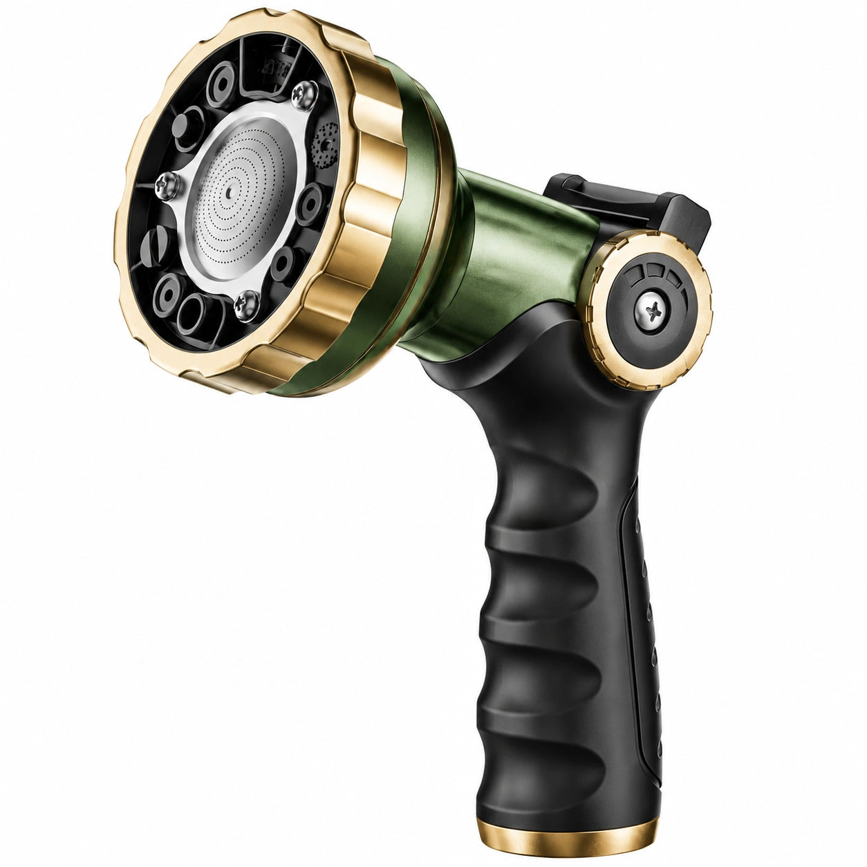 Pistolet d'arrosage 13 cm en plastique vert noir et doré à jets multiples pour jardin