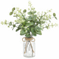 Bouquet de fleurs artificielles 65 cm en plastique vert et blanc avec vase en verre pour décoration intérieure